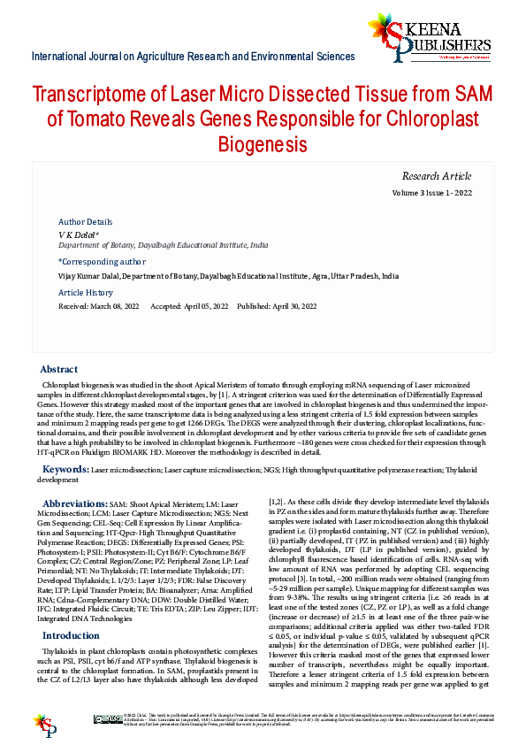 (PDF) Transcriptome of Laser Micro Dissected Tissue from SAM of Tomato ...