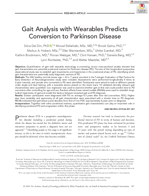 (PDF) Gait analysis with wearables predicts conversion to Parkinson disease