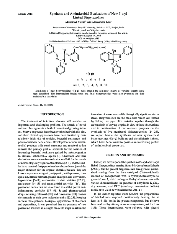(PDF) Synthesis and Antimicrobial Evaluations of New 5-aryl Linked ...