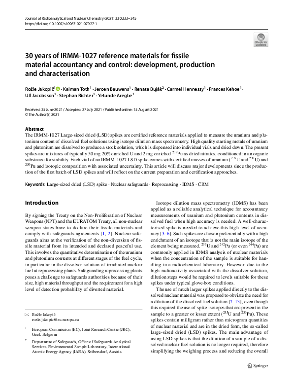 (PDF) 30 years of IRMM-1027 reference materials for fissile material ...