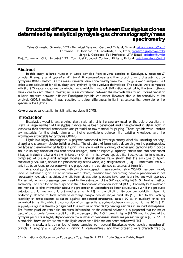 (PDF) Structural differences in lignin between Eucalyptus clones ...