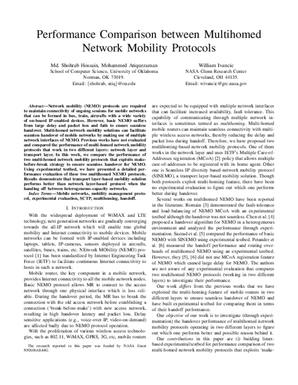 (PDF) Performance comparison between multihomed network mobility protocols