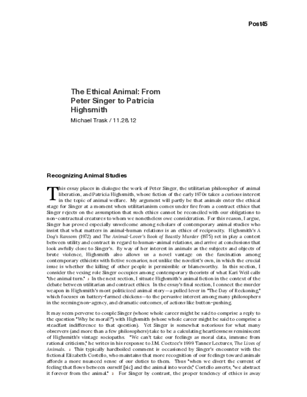 (PDF) The Ethical Animal: From Peter Singer to Patricia Highsmith