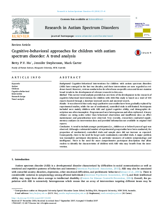 (PDF) Cognitive-behavioral approaches for children with autism spectrum ...