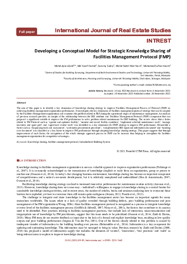 (PDF) Developing a Conceptual Model for Strategic Knowledge Sharing of ...