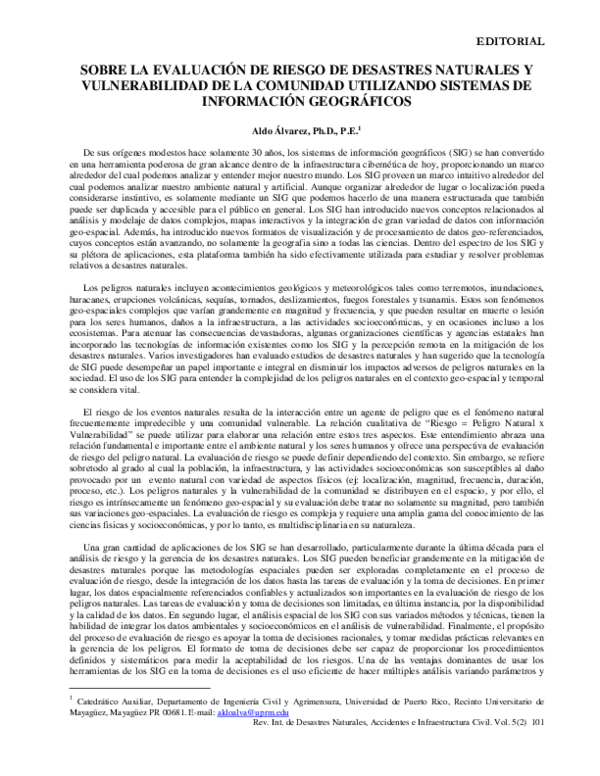 (PDF) Sobre la evaluación de riesgo de desastres naturales y ...