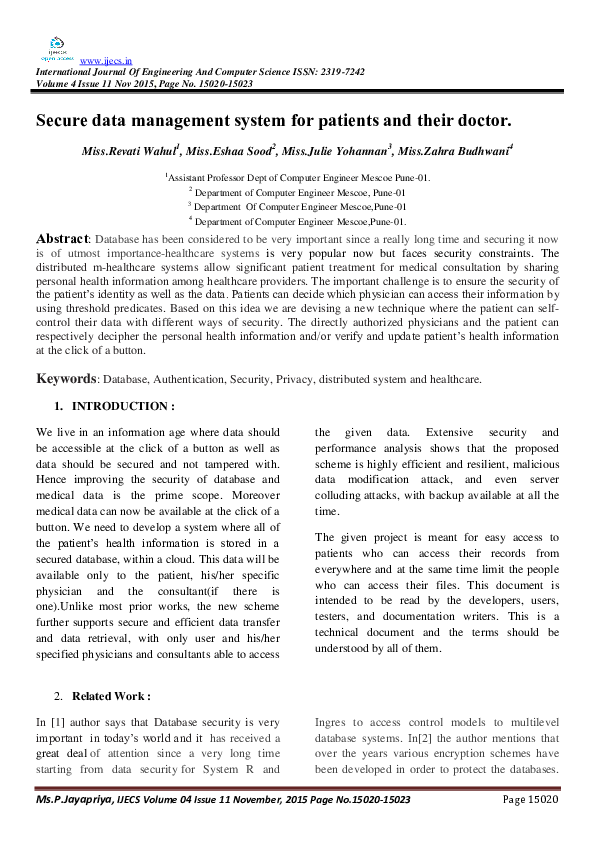 (PDF) Secure data management system for patients and their doctor