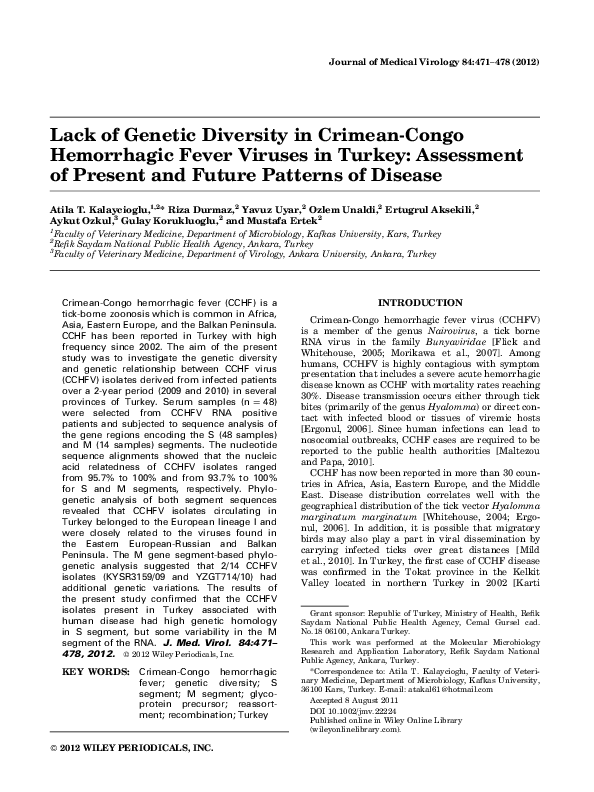 (PDF) Lack of genetic diversity in Crimean-Congo hemorrhagic fever ...