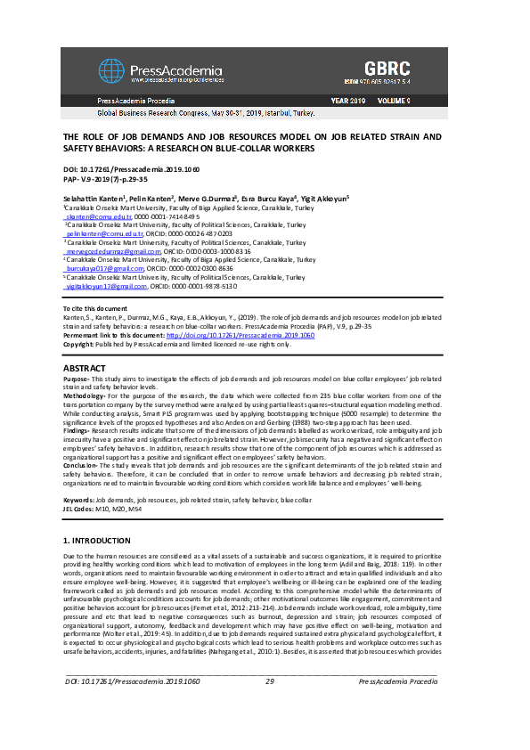 (PDF) The role of job demands and job resources model on job related ...