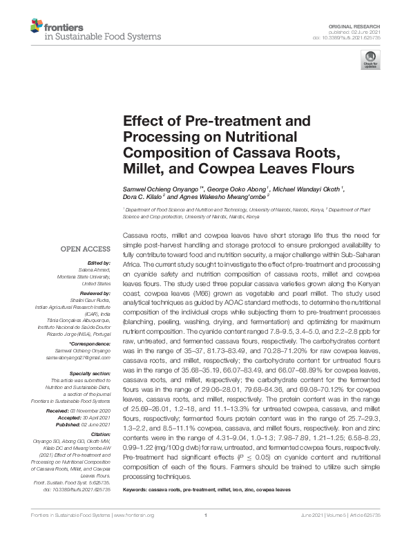 (PDF) Effect of Pre-treatment and Processing on Nutritional Composition ...