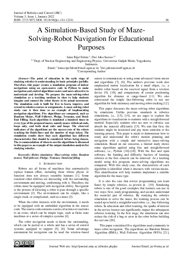 (PDF) A Simulation-Based Study of Maze-Solving-Robot Navigation for ...