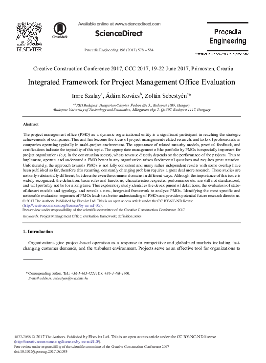 (PDF) Integrated Framework for Project Management Office Evaluation