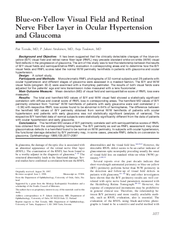(PDF) Blue-on-yellow visual field and retinal nerve fiber layer in ...