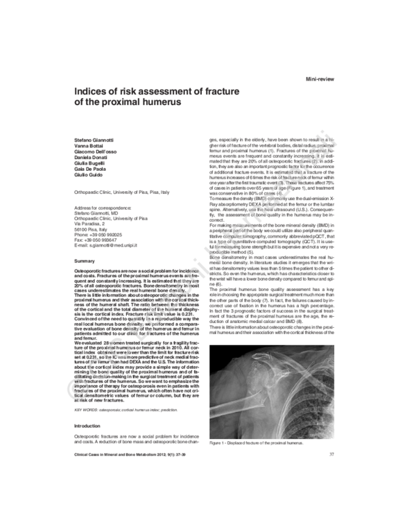(PDF) Indices of risk assessment of fracture of the proximal humerus