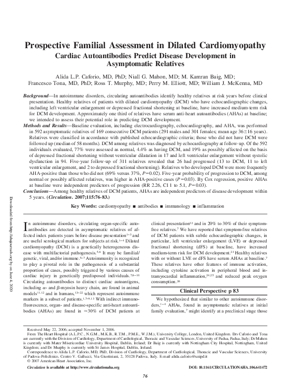 (PDF) Prospective Familial Assessment in Dilated Cardiomyopathy