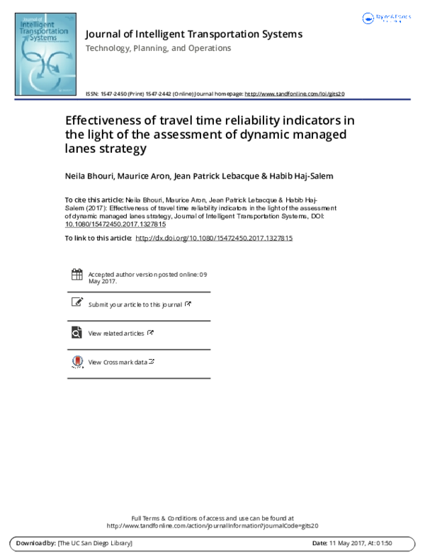 (PDF) Effectiveness of travel time reliability indicators in the light ...