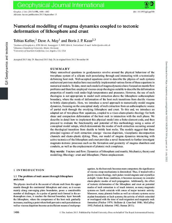 (PDF) Numerical modelling of magma dynamics coupled to tectonic ...