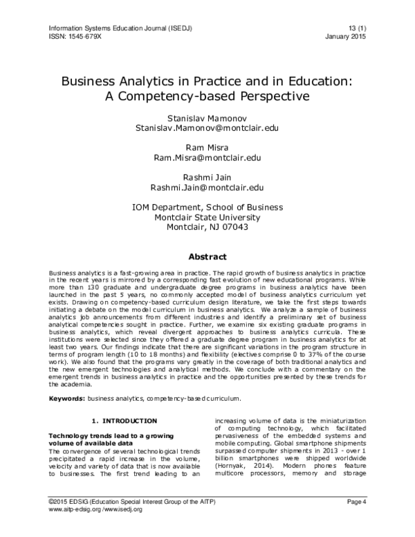 (PDF) Business Analytics in Practice and in Education: A Competency ...