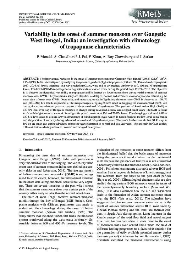 (PDF) Variability in the onset of summer monsoon over Gangetic West ...