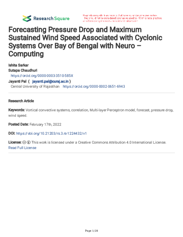 (PDF) Forecasting Pressure Drop and Maximum Sustained Wind Speed ...