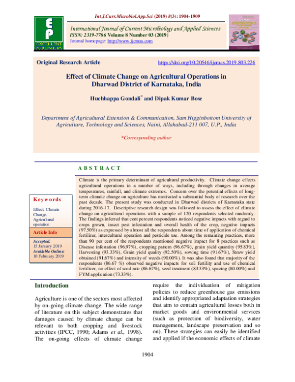 (PDF) Effect of Climate Change on Agricultural Operations in Dharwad ...