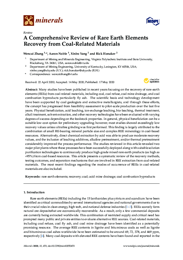 (PDF) A Comprehensive Review of Rare Earth Elements Recovery from Coal ...