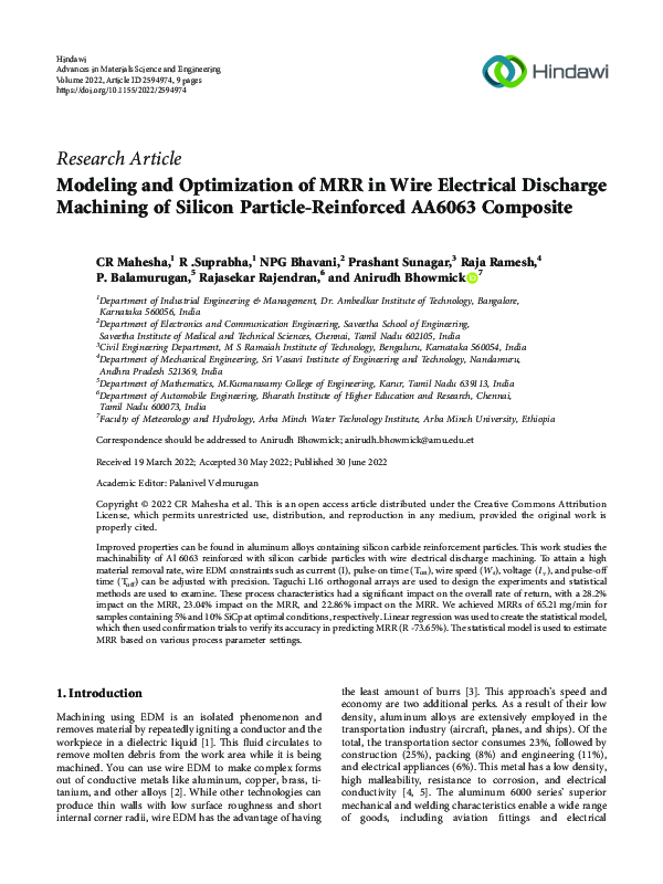 (PDF) Modeling and Optimization of MRR in Wire Electrical Discharge ...