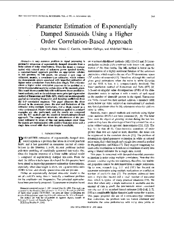 (PDF) Parameter estimation of exponentially damped sinusoids using a ...