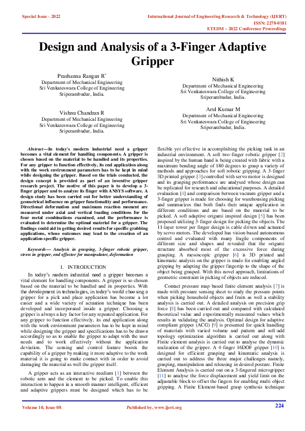 (PDF) Design and Analysis of a 3-Finger Adaptive Gripper