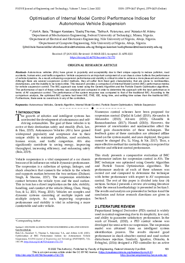 (PDF) Optimisation of Internal Model Control Performance Indices for ...