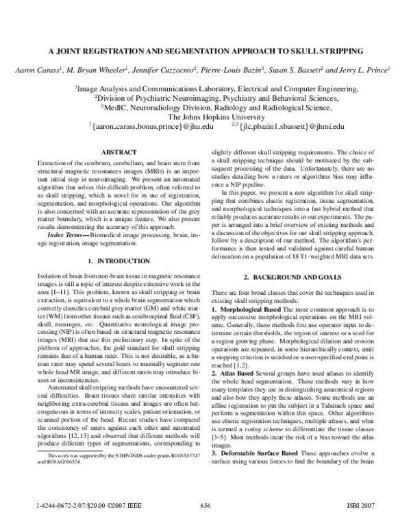 (PDF) A Joint Registration and Segmentation Approach to Skull Stripping