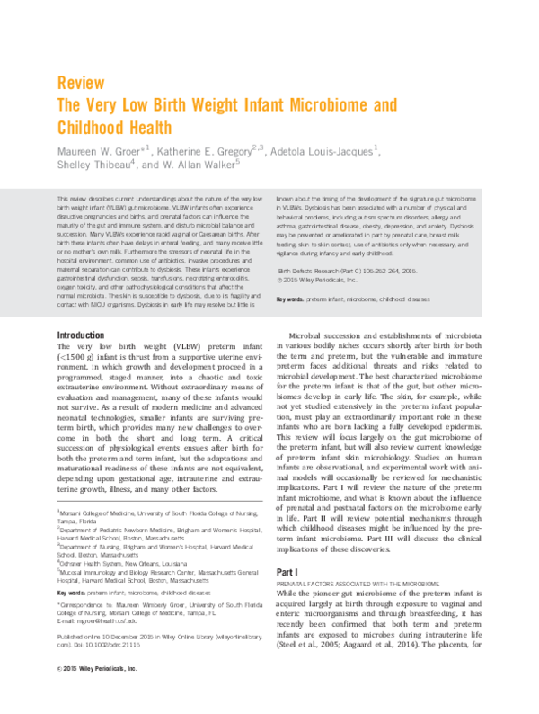 (PDF) The very low birth weight infant microbiome and childhood health