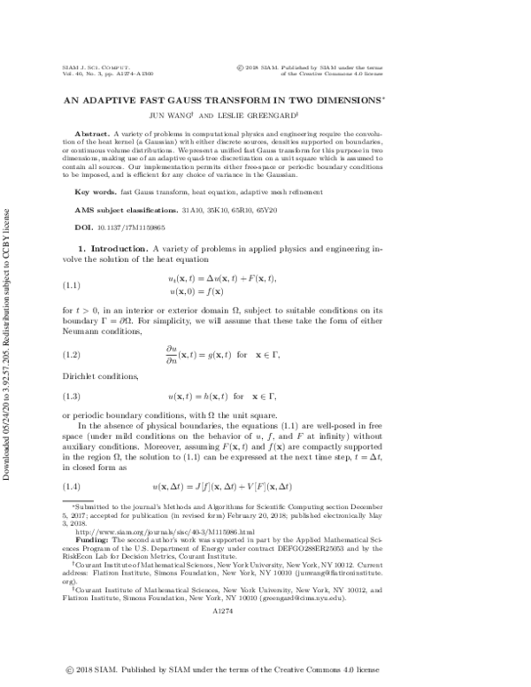(PDF) An Adaptive Fast Gauss Transform in Two Dimensions