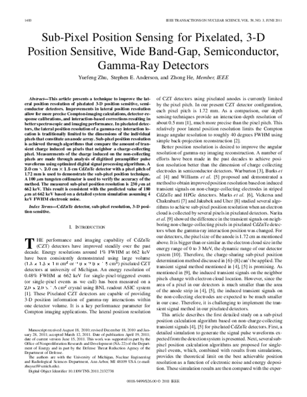 (PDF) SubPixel Position Sensing for Pixelated, 3D Position Sensitive