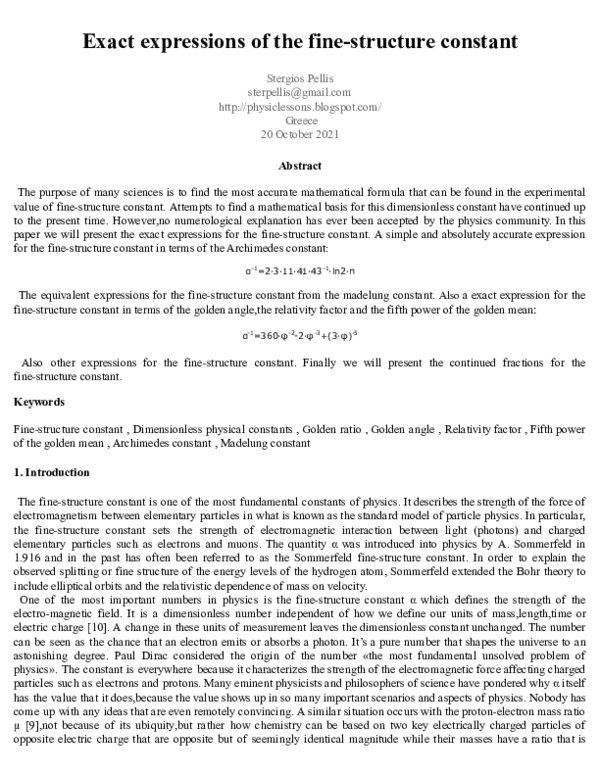 (PDF) Exact expressions of the fine-structure constant