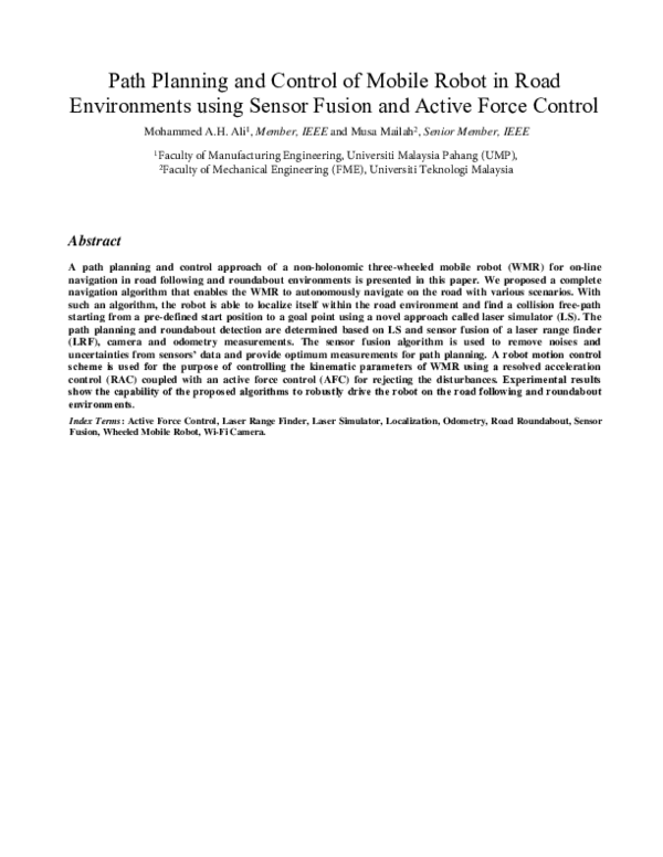 (PDF) Path Planning and Control of Mobile Robot in Road Environments ...