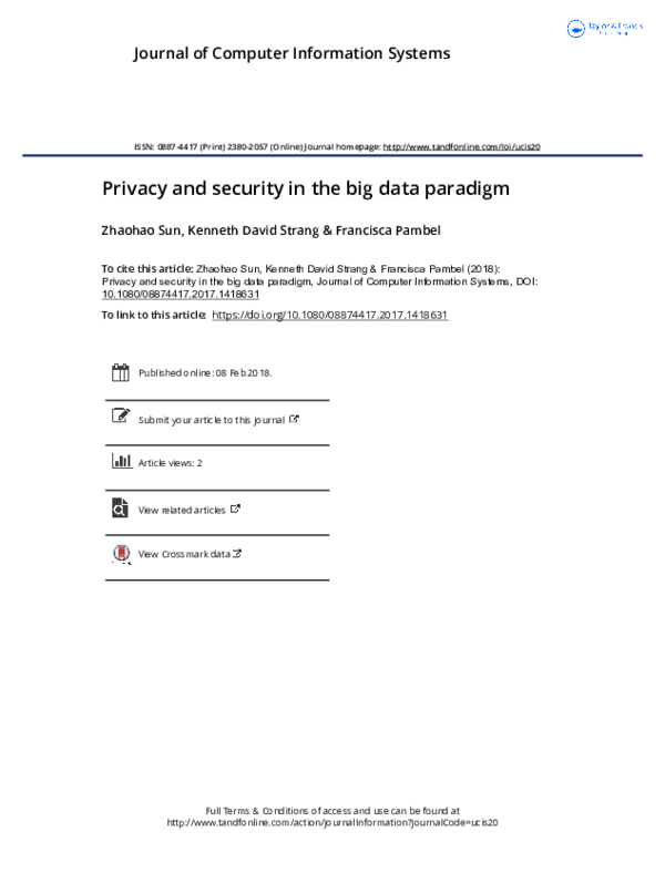 (PDF) Privacy and security in the big data paradigm