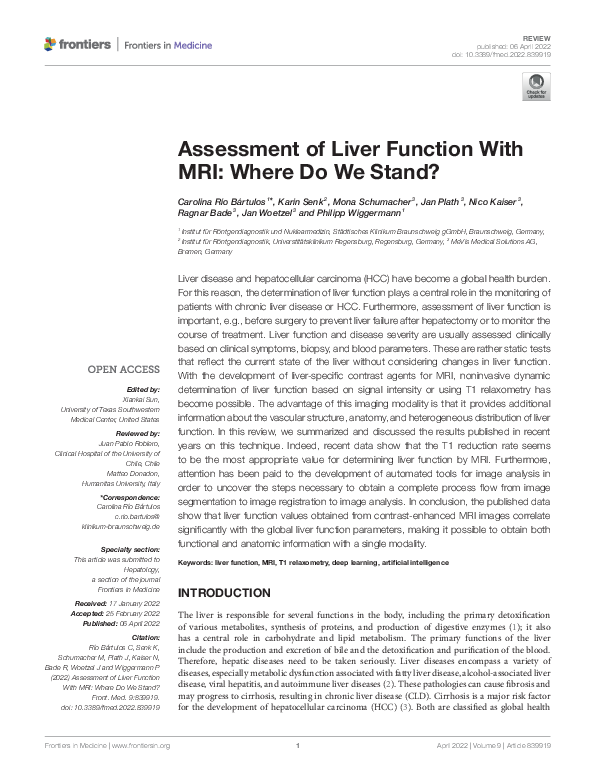 (PDF) Assessment of Liver Function With MRI: Where Do We Stand?