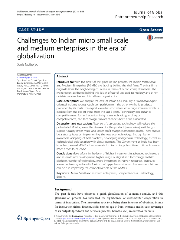 (PDF) Challenges to Indian micro small scale and medium enterprises in ...