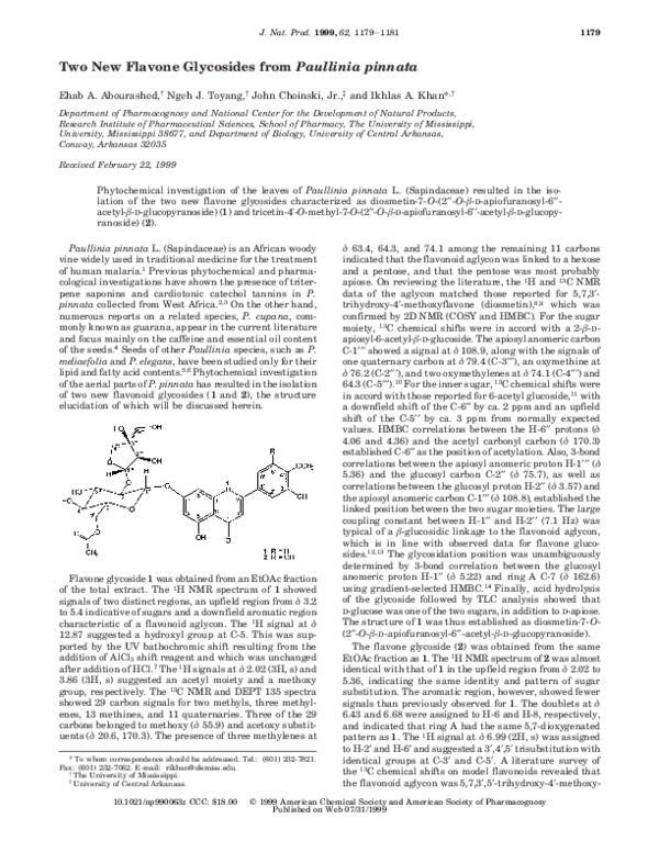 (PDF) Two New Flavone Glycosides from Paullinia pinnata Ngeh Toyang