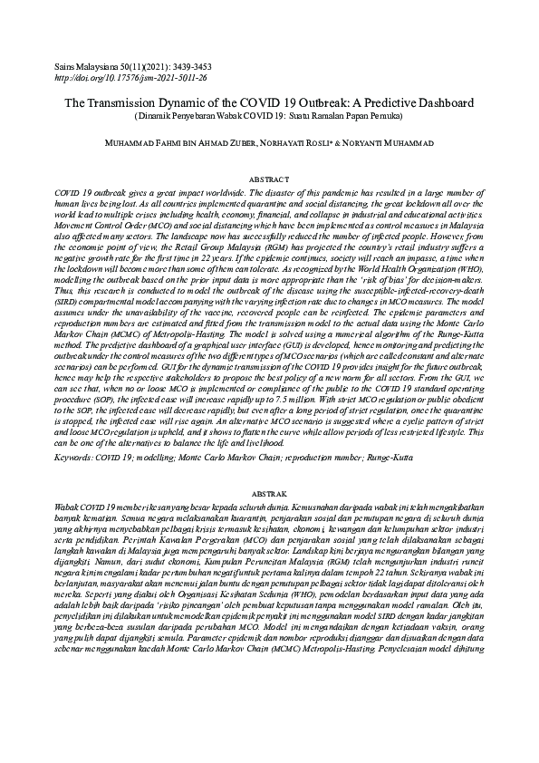 (PDF) The Transmission Dynamic of the COVID 19 Outbreak: A Predictive ...