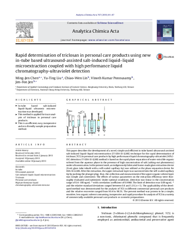 (PDF) Rapid determination of triclosan in personal care products using ...