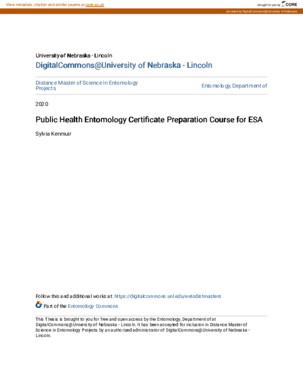(PDF) Public Health Entomology Certificate Preparation Course for Esa