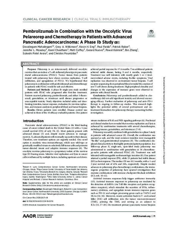 (PDF) Pembrolizumab in Combination with the Oncolytic Virus Pelareorep ...
