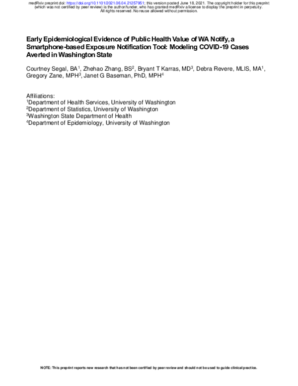 (PDF) Early Epidemiological Evidence of Public Health Value of WA ...