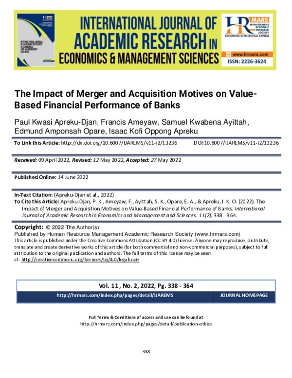 (PDF) The Impact of Merger and Acquisition Motives on Value-Based ...