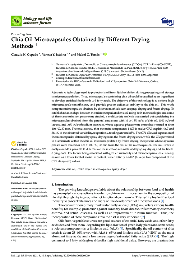 (PDF) Chia Oil Microcapsules Obtained by Different Drying Methods