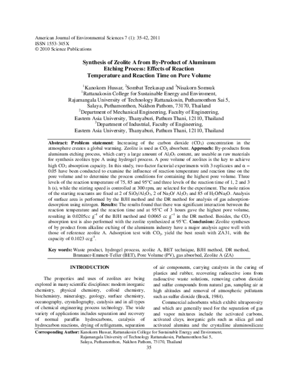 (PDF) Synthesis of Zeolite A from By-Product of Aluminum Etching ...