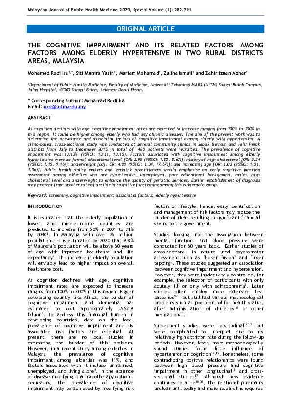 (PDF) The Cognitive Imppairment and Its Related Factors Among Factors ...