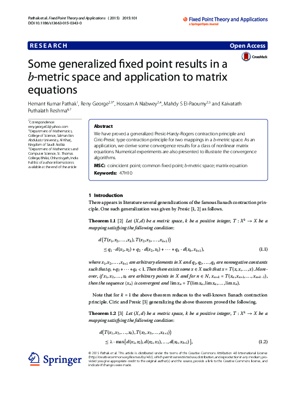 (PDF) Some generalized fixed point results in a b-metric space and ...
